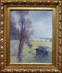 LUCE Maximilien Peinture postimpressionniste, les inondations près du Pont Neuf vers 1910 Certificat