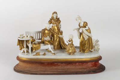 Scène Napoléon 1er et sa famille en porcelaine blanche et or 19e siècle|||||||||||||
