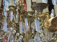 1880/1900′ Lustre Napoléon III 5 Bras 25 Lampes Bronze Doré et Cristal
