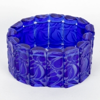 Bracelet &quot;Sophora&quot; verre bleu cobalt patiné blanc de René LALIQUE