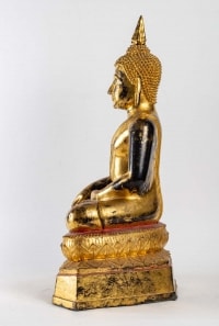 Bouddha - Statue fondue en bronze à cire perdue laqué et doré
