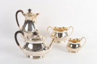 Service à thé en métal argenté et ébène XXe