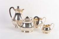 Service à thé en métal argenté et ébène XXe