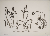 Dessin en lavis de l’artiste Evelyne Luez sur papier, XXème siècle.