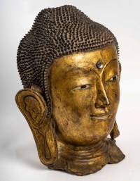 Grande tête de bouddha en laque sèche