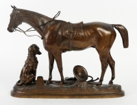 Cheval en bronze signé Lenordez. Retour de la chasse