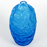 Vase &quot;Ronces&quot; verre bleu électrique patiné blanc de René LALIQUE