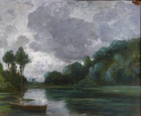 FANART Antonin Peinture Française XIXè siècle Bord de rivière Huile sur carton signée