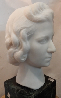1930′ Art Déco Tête De Femme En Marbre Signée Par M. Di Domenico