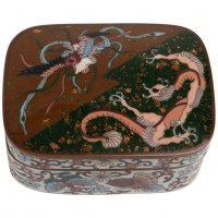 Box Enamels Cloisonné On Copper Decor Dragon And Phoenix, Japan, 1880