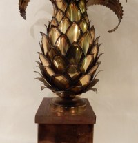 1970′ Lampe Ananas En Laiton Et Fer Oxydé Maison Jansen H 50 Cm