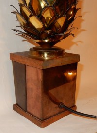 1970′ Lampe Ananas En Laiton Et Fer Oxydé Maison Jansen H 50 Cm