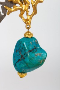 Boucles d&#039;oreilles bronze en forme d&#039;algues et pierres bleues