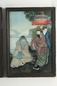 Pair of 19th Century Asian painting under glass