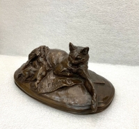 Sculpture - Chatte Et Ses Petits Par Emmanuel Fremiet (1824-1910) , Bronze XIX ème Siècle