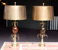 1950/70 Paire de Lampes en Bronze et Oeuf en Resine Fractable Signée Charles