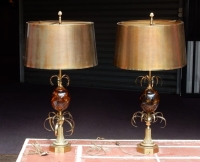 1950/70 Paire de Lampes en Bronze et Oeuf en Resine Fractable Signée Charles