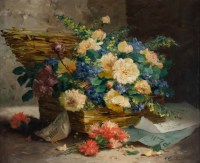 Eugène Henri Cauchois (1850 - 1911) : Panier de fleurs.