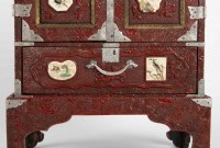 Rare Japanese Cabinet in Carved Red Lacquer