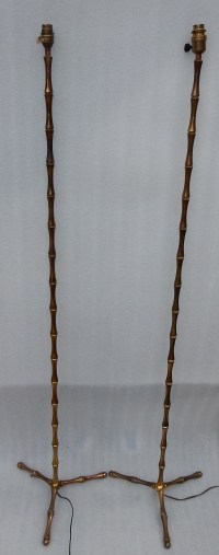 1970′ Paire De Lampadaires En Bronze Doré Maison Baguès Modèle Bambou H 142 cm