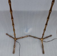 1970′ Paire De Lampadaires En Bronze Doré Maison Baguès Modèle Bambou H 142 cm