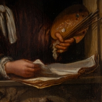 Willem Van Mieris (Suiveur de) Autoportrait d’un Peintre dans une alcove huile sur panneau Pays-Bas vers 1800