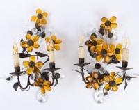 Appliques de style Baguès aux fleurs et fer forgé 1950
