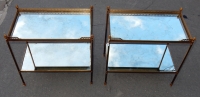 1970′ Paire de Bouts de Canapé Rectangulaires Maison Baguès Plateaux Miroirs Vieillis Avec Galeries Ajourées