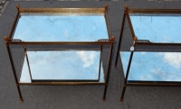 1970′ Paire de Bouts de Canapé Rectangulaires Maison Baguès Plateaux Miroirs Vieillis Avec Galeries Ajourées