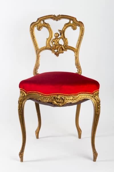 Chaise Napoléon III en bois doré et velours rouge|||||||