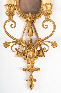 Paire d&#039;appliques en bois sculpté et doré, Italie XIXème siècle