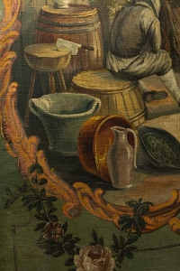 Paravent en toile peinte du XVIIIième siècle.