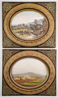 Une paire de pastel dans un cadre fin XIXème siècle