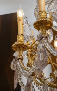 Lustre de style Louis XVI en bronze doré et cristal de Baccarat à 20 lumières