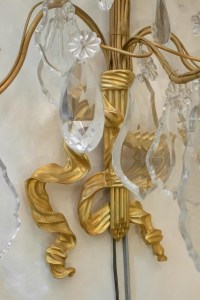 Spectacular Pair Of Sconces, 1930-1940, Gilt Bronze And Crystal Pendants