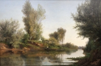 Rozier Jules Peinture Française 19è Batelier à Colombes En 1858 Huile Signée