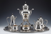 A. AUCOC - TEA/COFFEE set  6 silver pieces and his tray XIXth