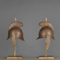 Paire de Lampes de Table réalisée avec un demi-casques, XXème Siècle.