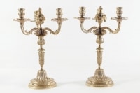 Pair of candelabra in the style of Louis XV in gold gilt bronze 19th Century period Napoleon III. The middle bobeche will accommodate a candle.