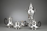 Goldsmith BOIN TABURET - Tea / Coffee service 4 pieces in solid silver plus Samovar in silver metal XIXth