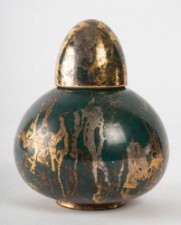 Brûle parfum en porcelaine dorée et verte, art déco, 1930