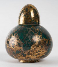 Brûle parfum en porcelaine dorée et verte, art déco, 1930