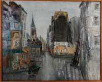 Serge Belloni « Le peintre de Paris » - Paris l’Eglise Saint Séverin huile sur toile vers 1950