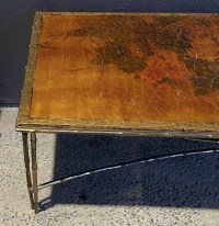 1970′ Table Basse Double Piétement Bronze Modèle Bambou Maison Baguès Laque De Chine 168 x 55x H 38 cm