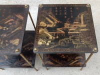 1950′ Paire de Tables Maison Baguès Décor Palmier en Bronze Doré Avec Plateaux Laque de Chine 36 X 36 X H 54 CM
