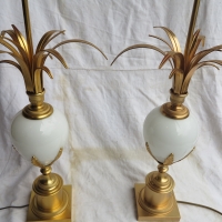 1950/70′ Paire de Lampes Opaline Blanche Style Charles