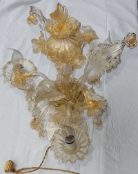 1950/70′ Chandelier en Cristal Murano à Feuilles d’Or