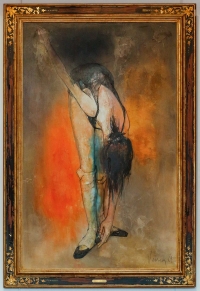 Huile sur toile signée Jansem, La danseuse à la barre, datée de 1969