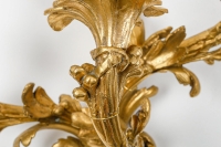 Importante paire d&#039;appliques à trois bras de lumières de style Louis XV en bronze ciselé et doré vers 1850