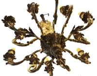 Lustre Rocaille Style Louis XV Napoleon III Suspension 19è Siècle Bronze Doré 12 Lumières